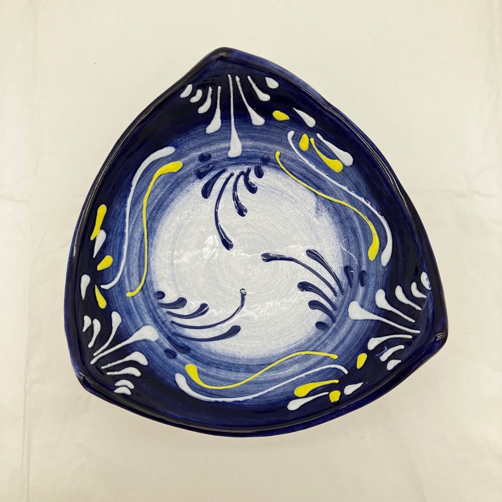 Artisanal Ceramic Tapas Bowl Spain 4.5" Blue White Hand Painted Folk Art